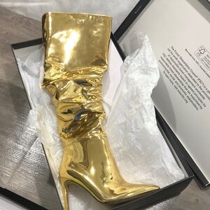 International Concepts INC OTK Thigh High Gold Slouch Boots New